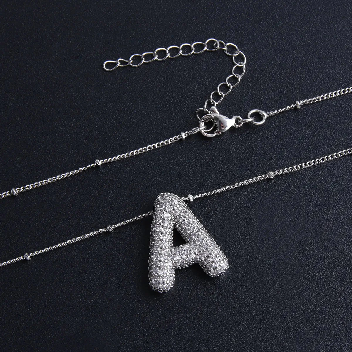 Bubble letter initial necklace set | White Gold - Image 8