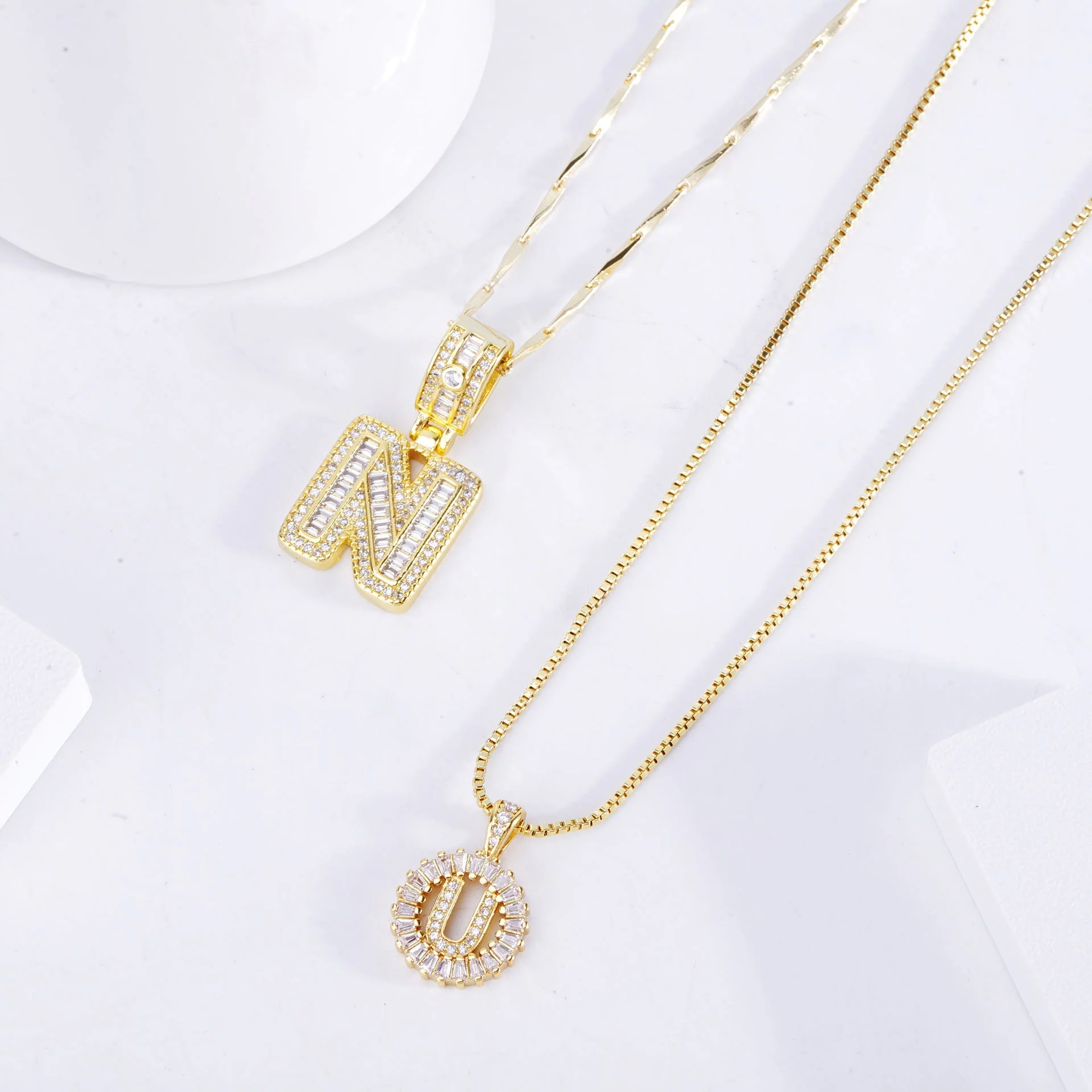 Pave letter initial necklace set | White Gold - Image 3