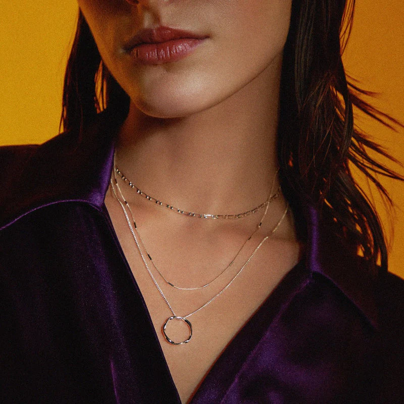 Open Circle Three Row Necklace | White Gold - Image 5