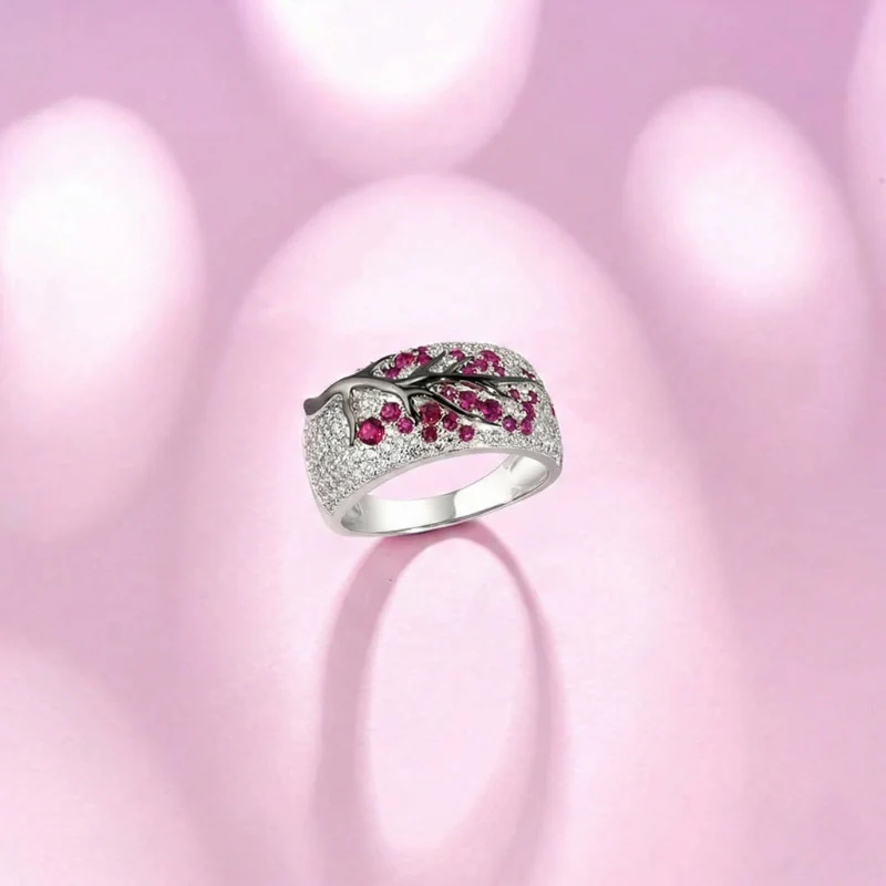 Ruby Blossom Tree Ring | White Gold - Image 3